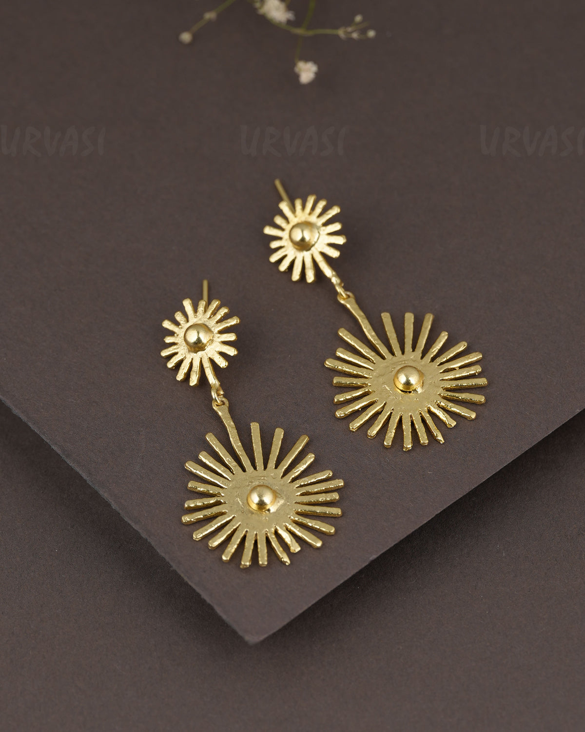 Gold-Polish Double Sun Drop Earrings ER 1279