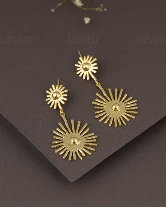 Gold-Polish Double Sun Drop Earrings ER 1279
