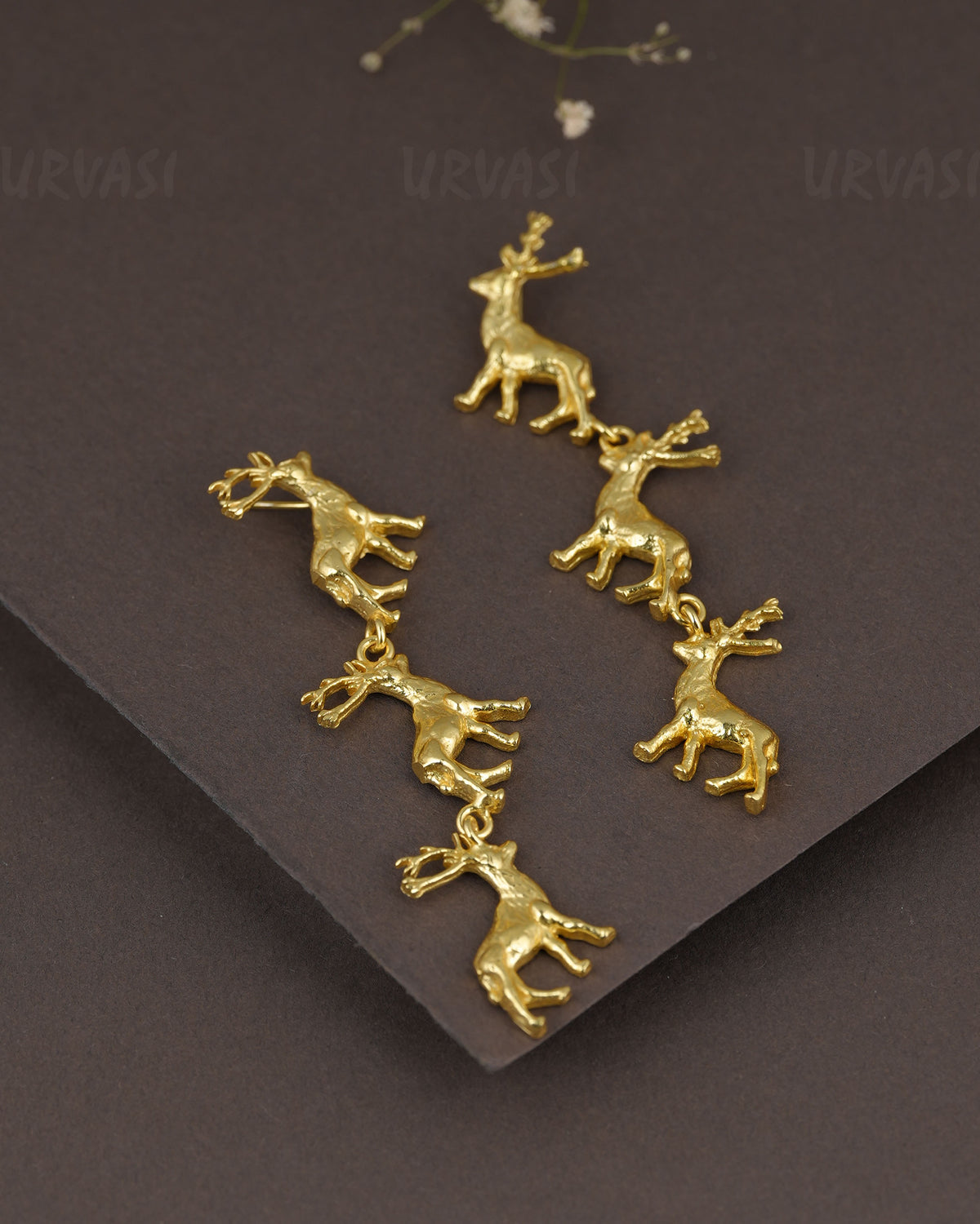 Gold-Polish Deer Three-Layer Earring ER  1277