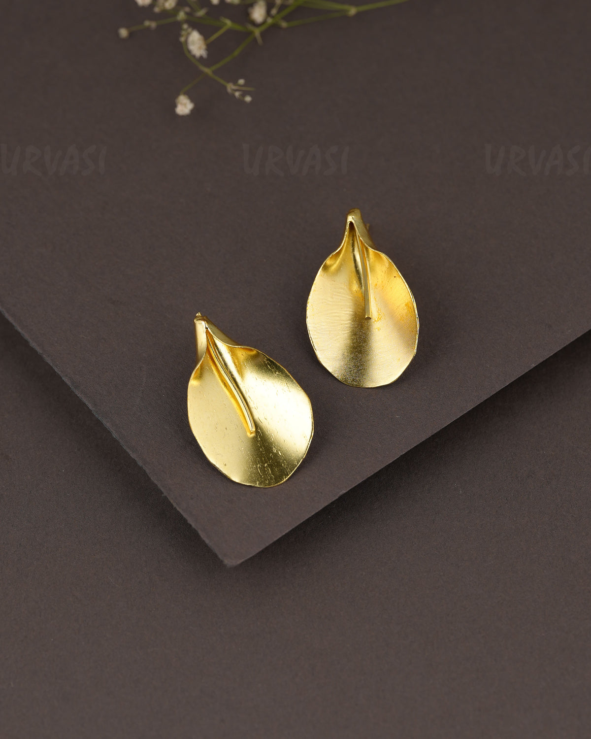 Gold Polish Sculptural Petal Stud Earrings  ER 1298