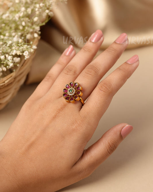 Gold-Toned Floral Finger Ring FR 119