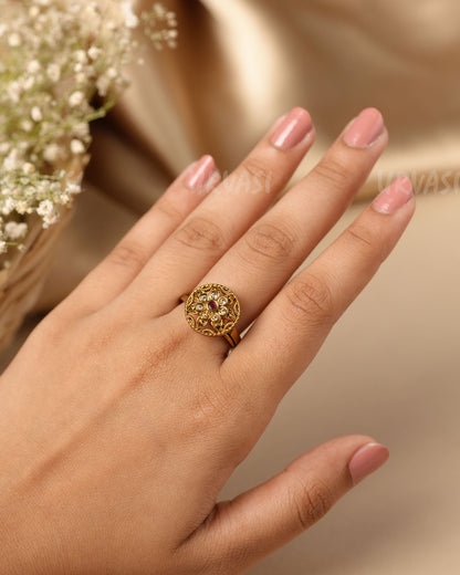 Gold-Toned  Polki Floral Finger Ring  FR 128