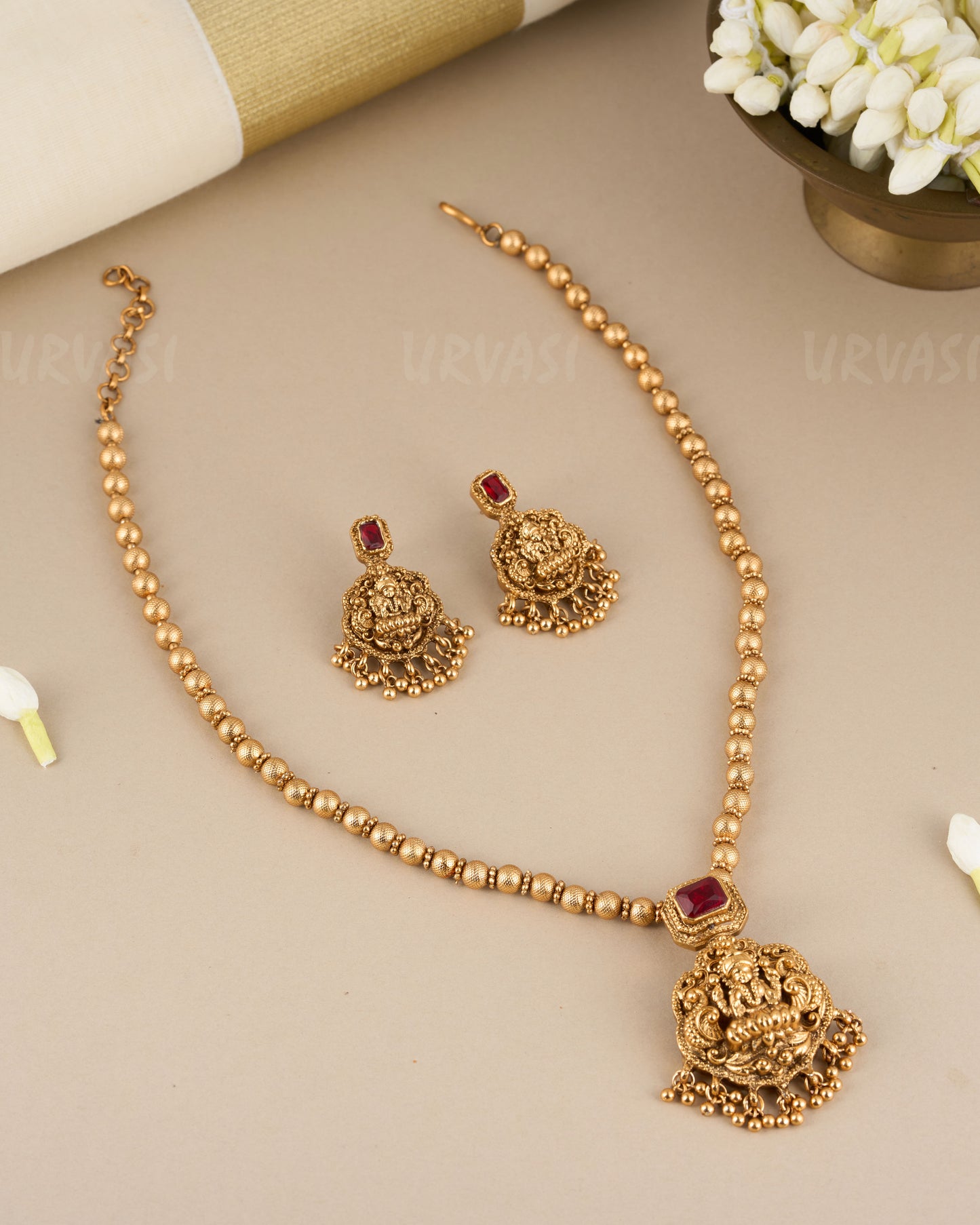 Gold-Toned Lakshmi Beaded Long Necklace 117