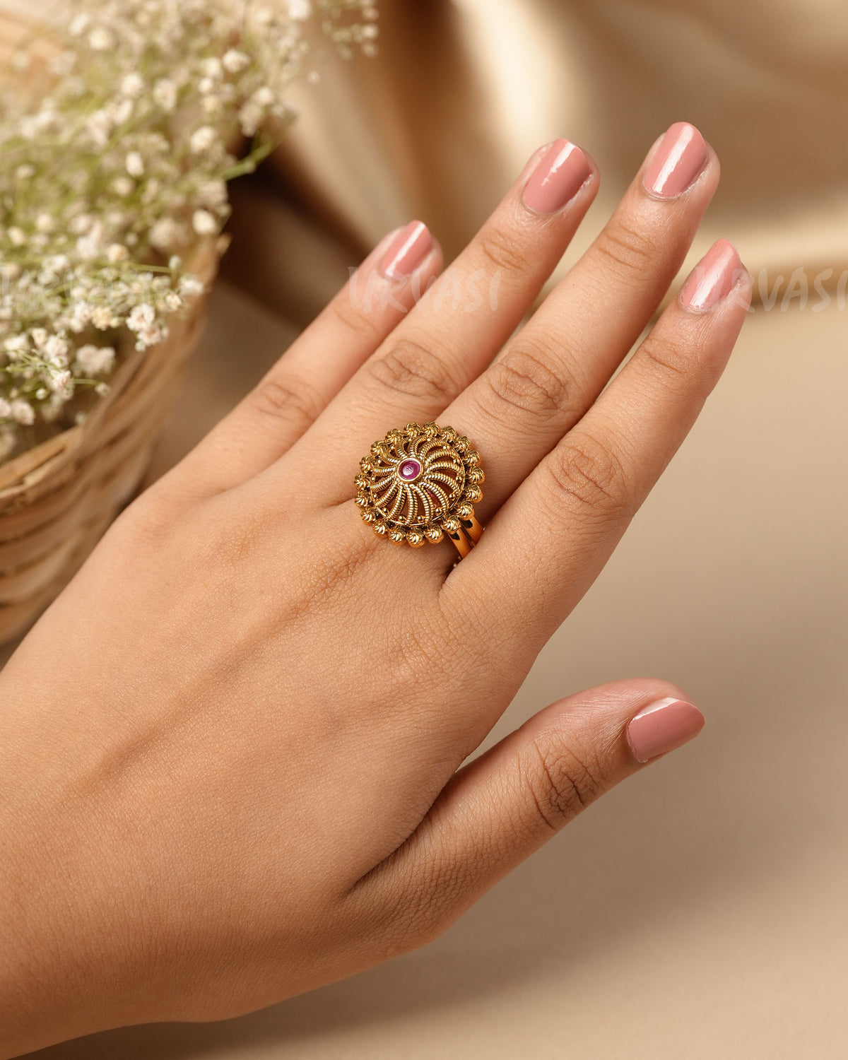 Gold-Toned  Mandala Cocktail  Finger Rind FR 120