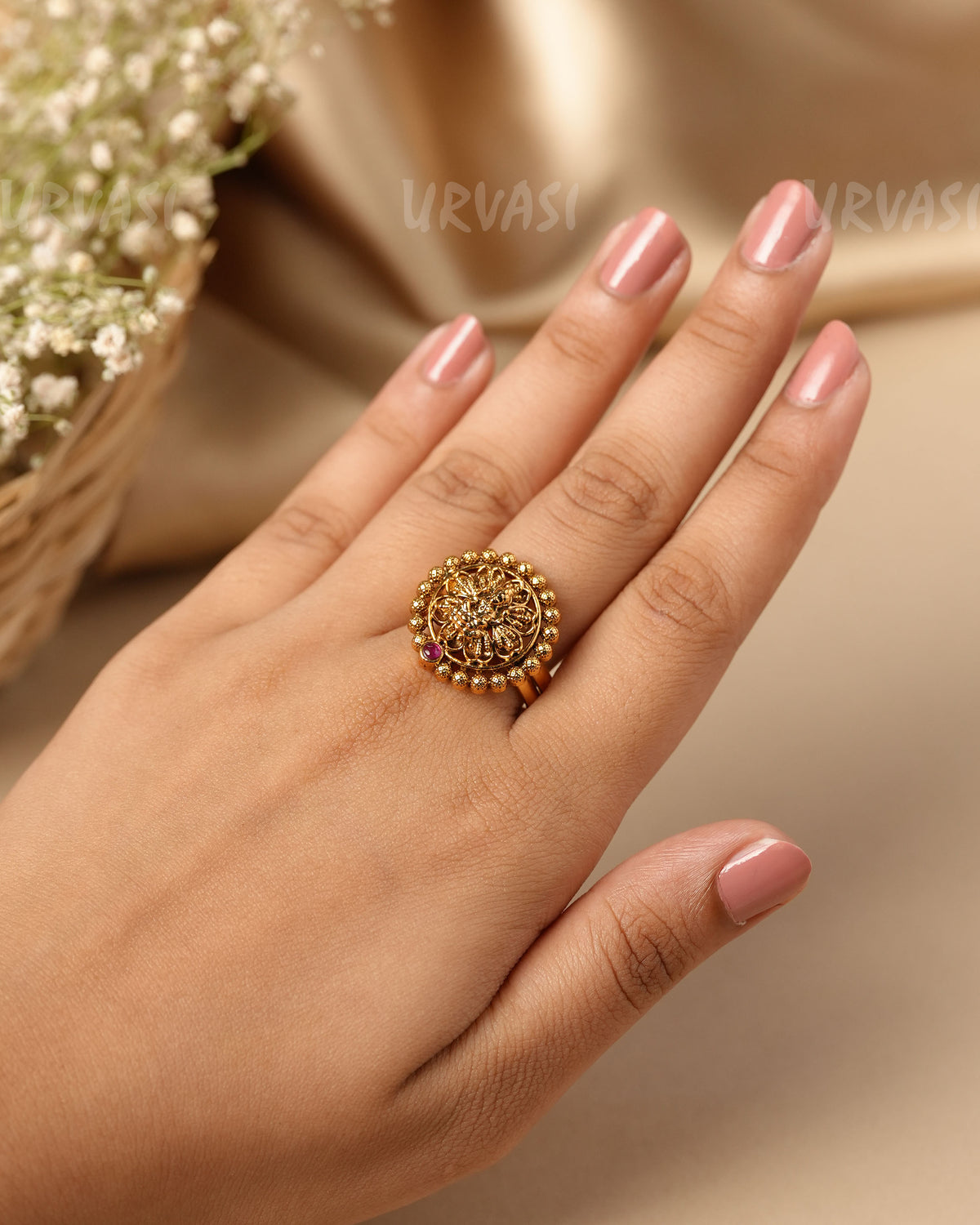 Gold-Polish Traditional  Lakshmi Finer Ring FR 112