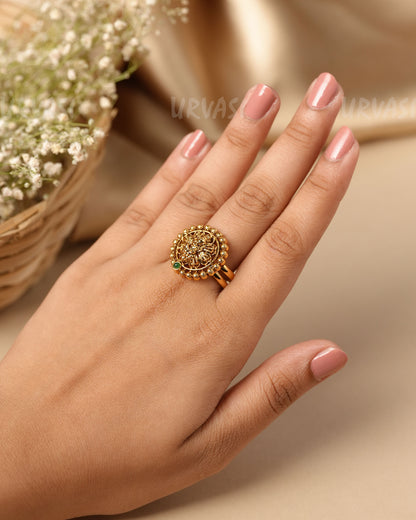 Gold-Polish Traditional  Lakshmi Finer Ring FR 112