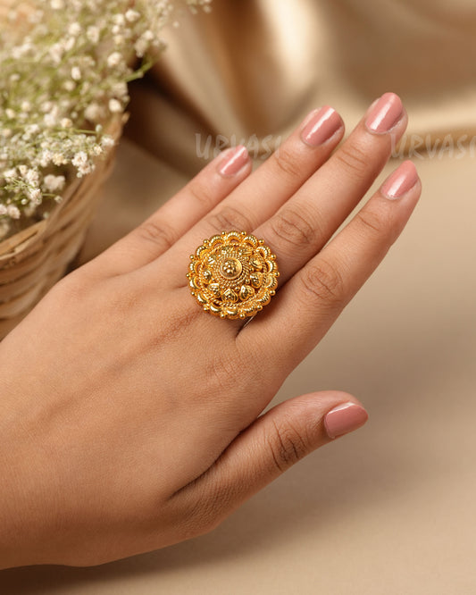 Gold-Polish Floral  Circular Finger Ring FR  126