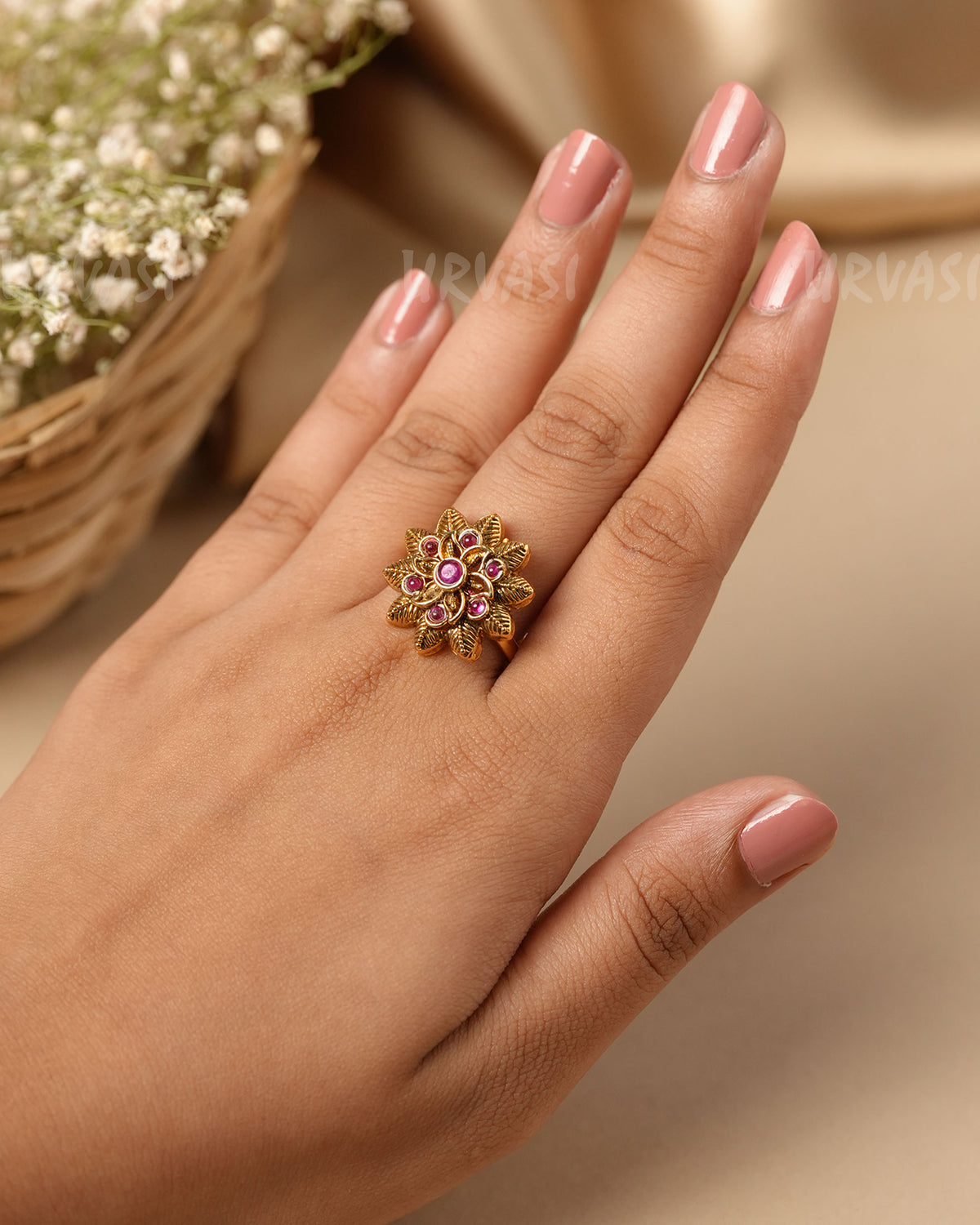 Gold-Toned Floral  Finger Ring  FR 116