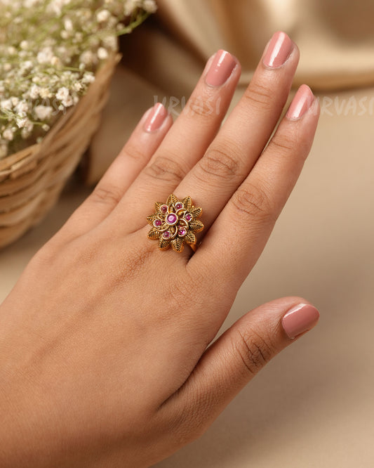 Gold-Toned Floral  Finger Ring  FR 116
