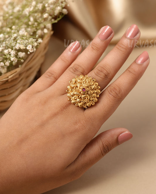 Gold-Toned Mandala Cocktail Finger Ring  FR 127