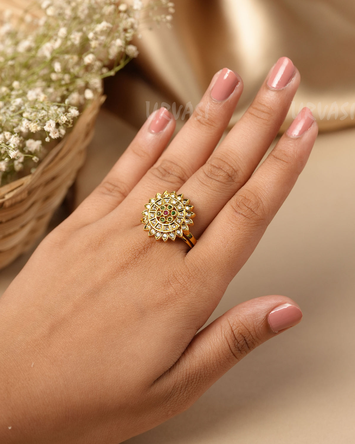 Gold-Toned  Floral  Finger Ring  FR 135