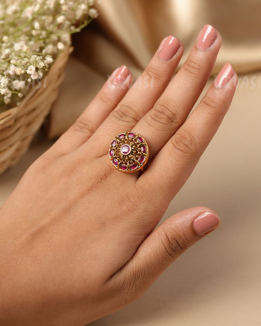 Gold-Toned Polki Floral Finger Ring  FR 132