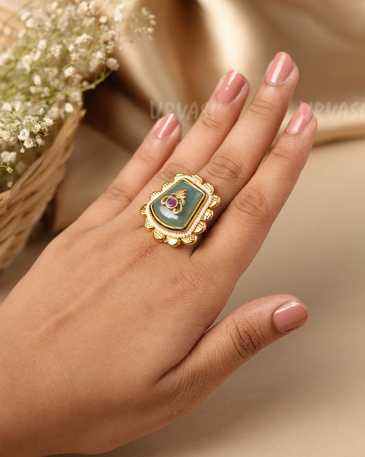 Gold-Toned Kundan Statement  Finger Ring  FR 134