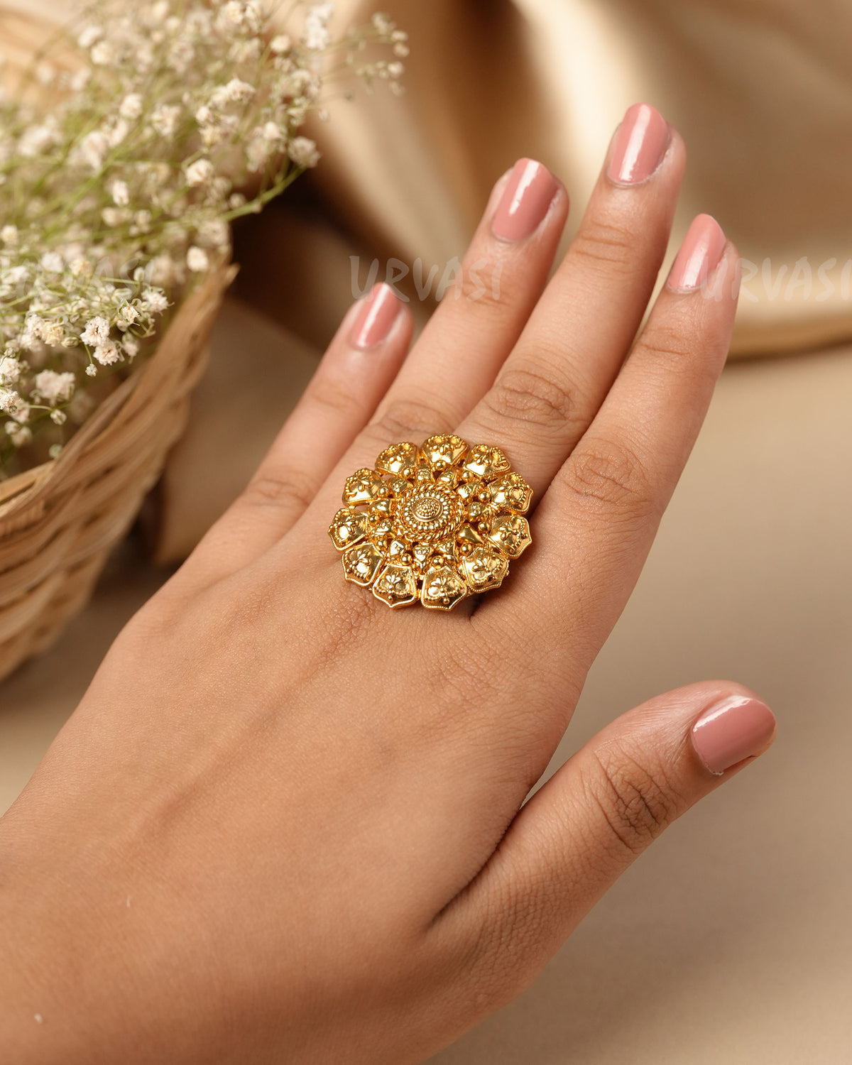 Gold-Polish  Floral Circular Finger Ring FR  110