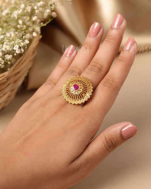 Gold-Toned Floral  Figer Ring  FR 111