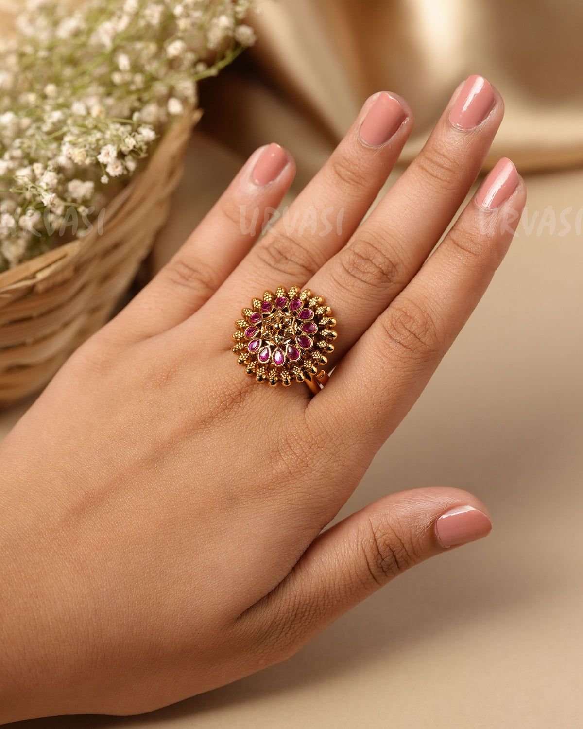 Gold-Toned  Floral   Finger Ring FR 114