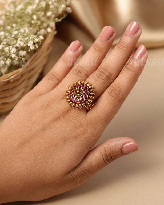 Gold-Toned  Floral   Finger Ring FR 114