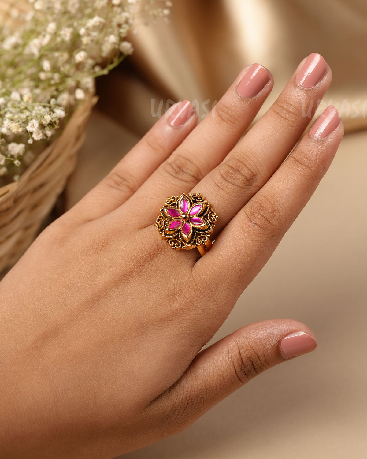 Gold-Toned Floral Finger Ring  FR  117