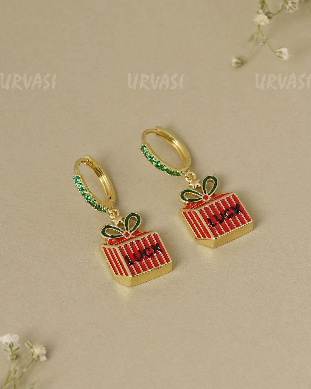 Christmas Gift Box Dangle Hoop Earrings ER 1345