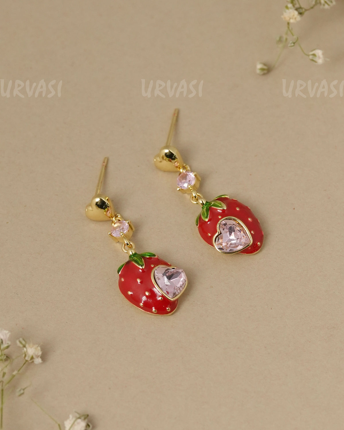 Enamel Strawberry Dangle Earrings ER 1344