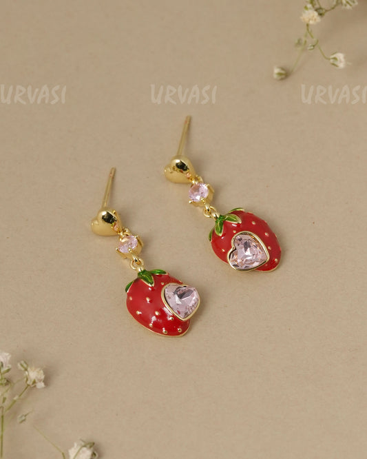 Enamel Strawberry Dangle Earrings ER 1344