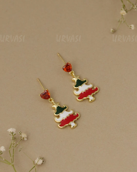 Enamel Christmas Tree Drop Earrings ER 1343