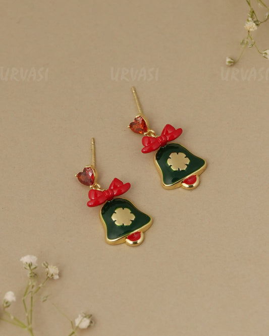 Christmas Green Bell Enamel Drop Earrings ER 1342