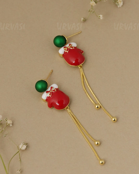 Christmas Mitten Tassel Enamel Dangle Earrings ER 1340