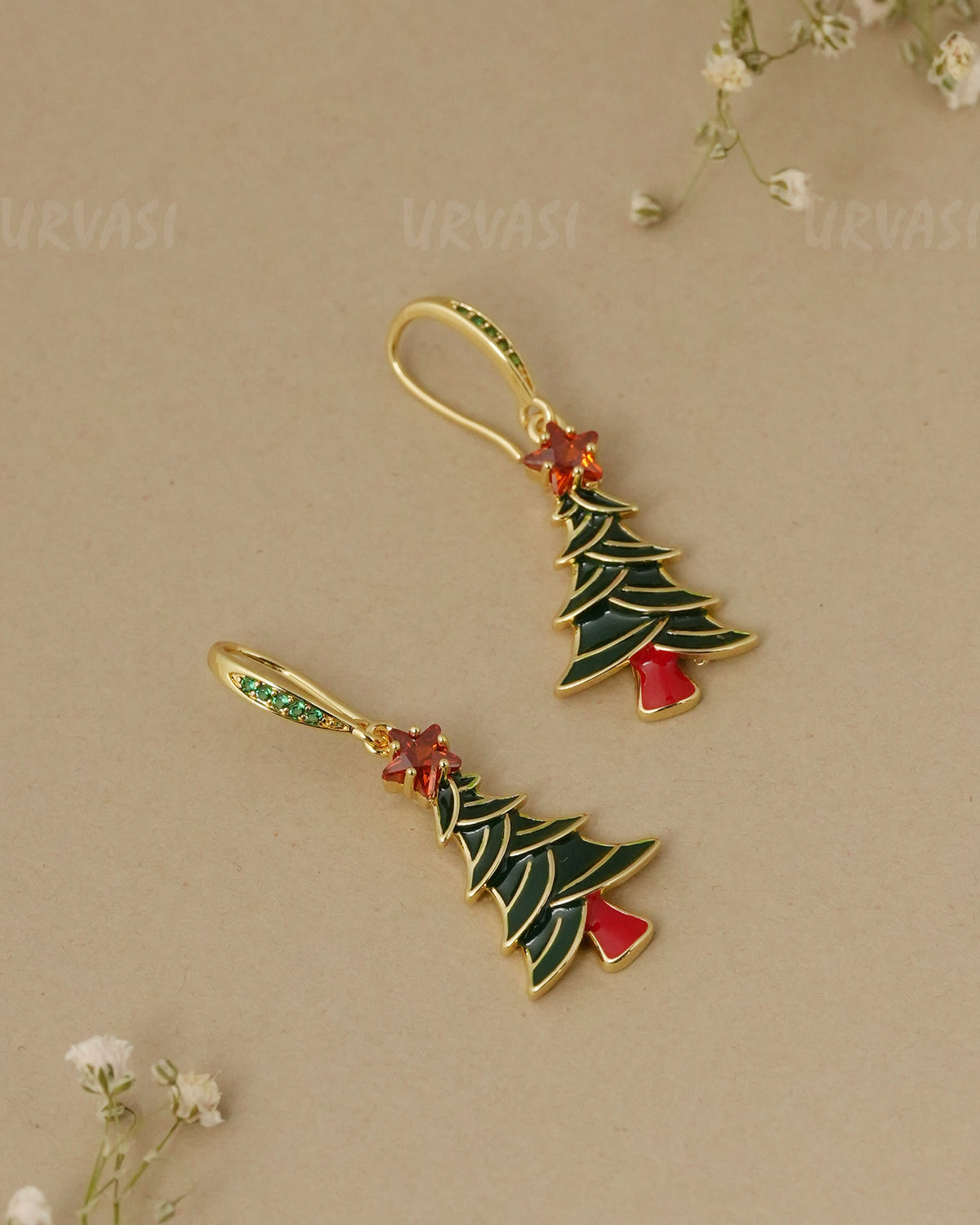 Christmas Tree Enamel Dangle Earrings ER 1336