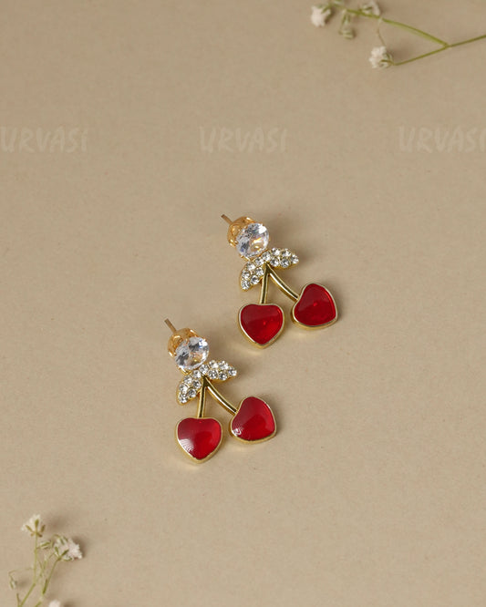 Red Heart Cherry Drop Earrings ER 1331