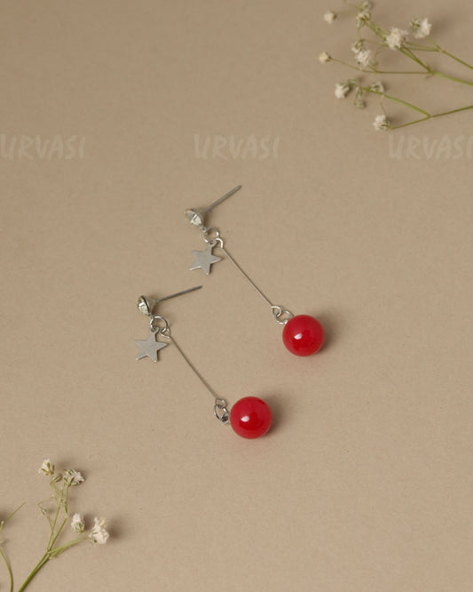 Minimalist Star and Red Pearl Drop Earrings ER 1325