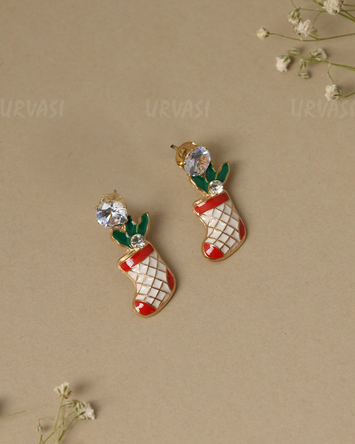 Enamel Christmas Stocking Dangle Earrings ER 1317