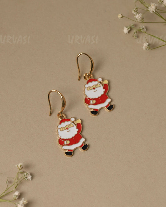 Waving Santa Claus Enamel Dangle Earrings ER 1314