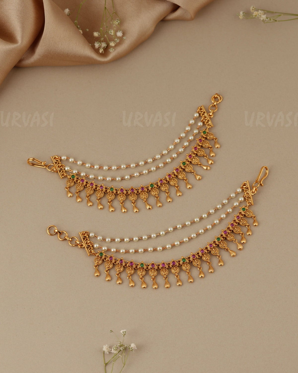 Gold-Toned Three-Layer Kaasu Pearl Ear Chain EC 102