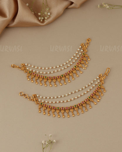 Gold-Toned Three-Layer Kaasu Pearl Ear Chain EC 102