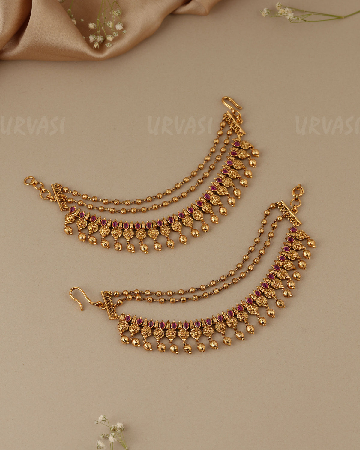 Gold-Toned Three-Layer Kaasu Pearl Ear Chain EC 101