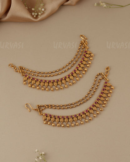 Gold-Toned Three-Layer Kaasu Pearl Ear Chain EC 101