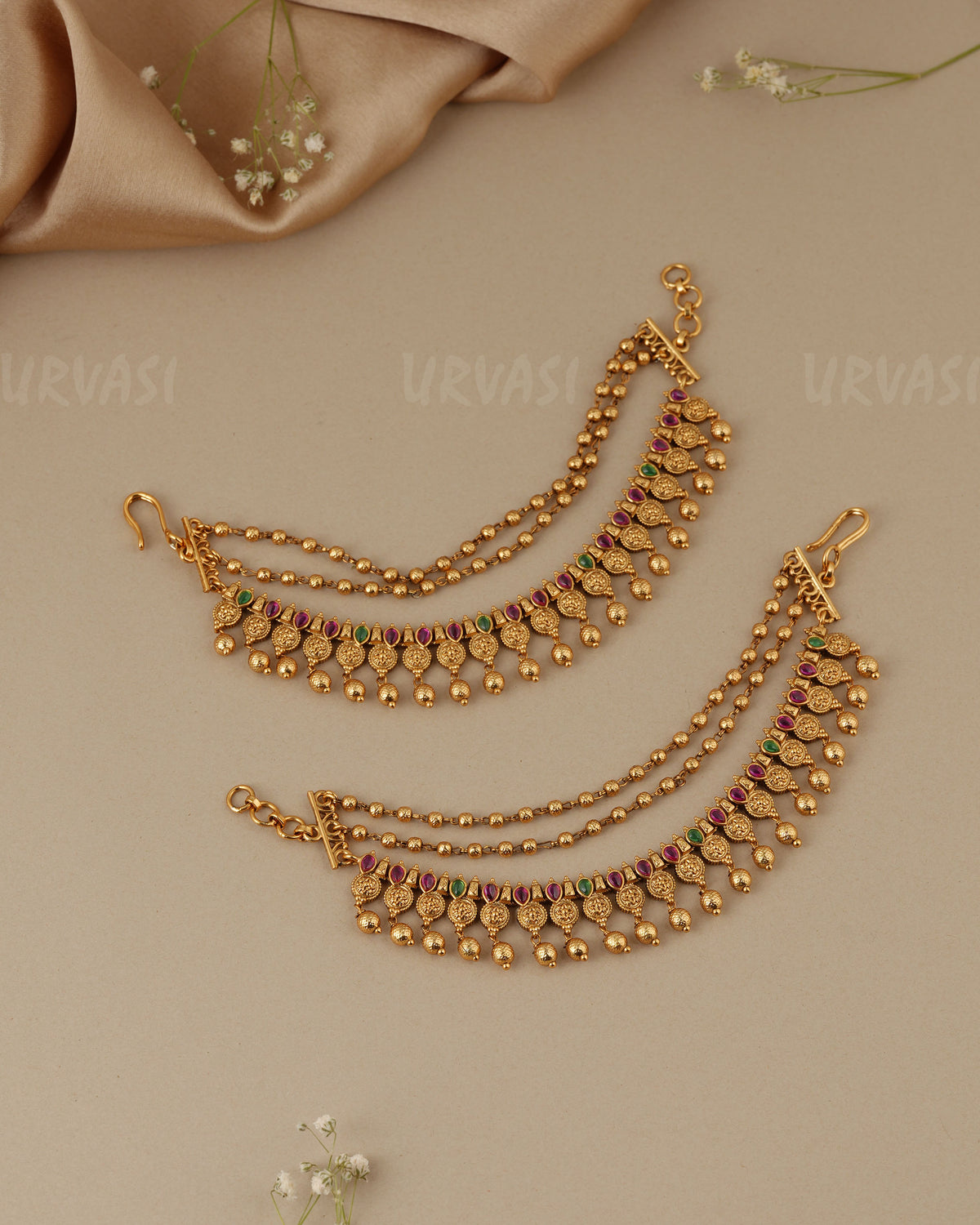 Gold-Toned Three-Layer Kaasu Pearl Ear Chain EC 101