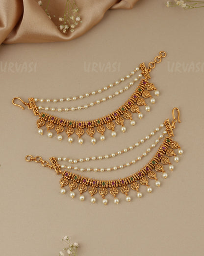 Gold-Toned Three-Layer Kaasu Pearl Ear Chain EC 100