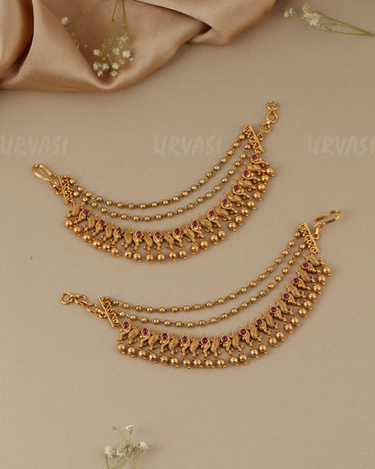 Gold-Toned Three-Layer  Beaded Ear Chain EC 97