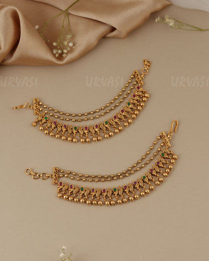 Gold-Toned Three-Layer  Beaded Ear Chain EC 97