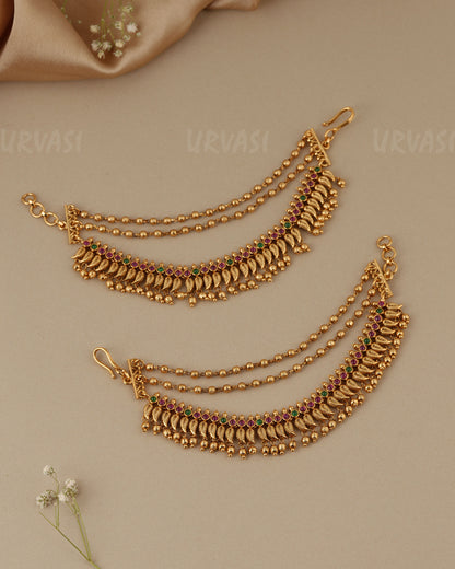Gold-Toned Three layer Mango Beaded Ear chain EC 96