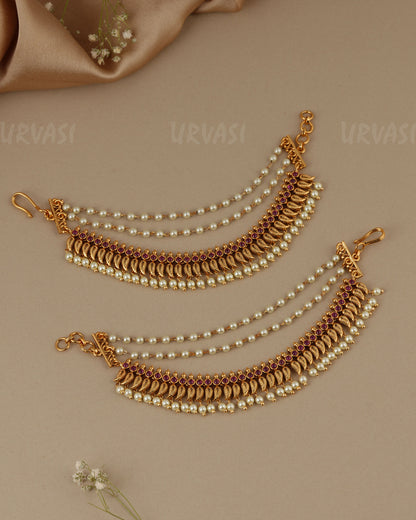 Gold-Toned Three layer Mango Beaded Ear chain EC 96