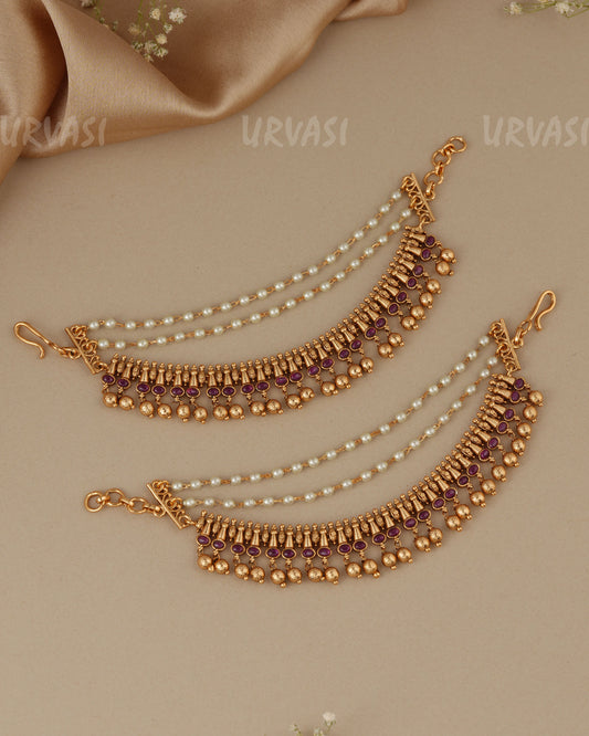 Gold-Toned Three-Layer   Ear Chain EC 114