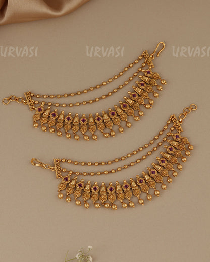 Gold-Toned Three-Layer Flower  Ear Chain EC 113