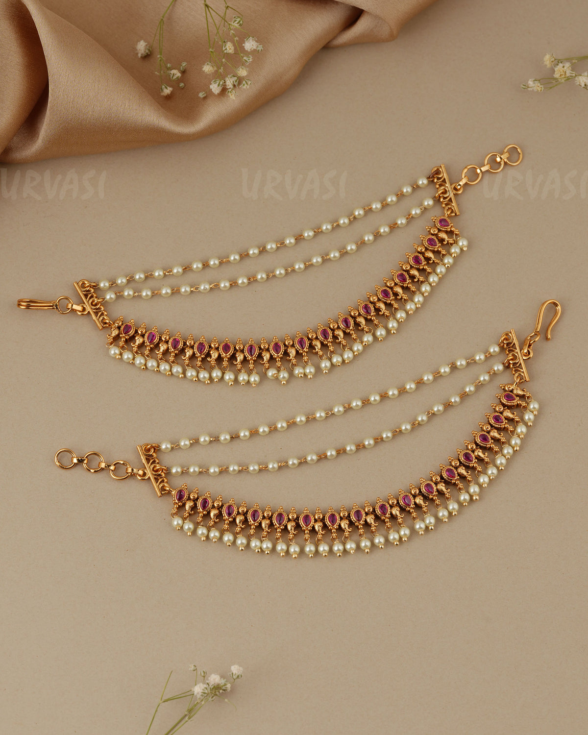 Gold-Toned Three-Layer  Ear Chain EC 112