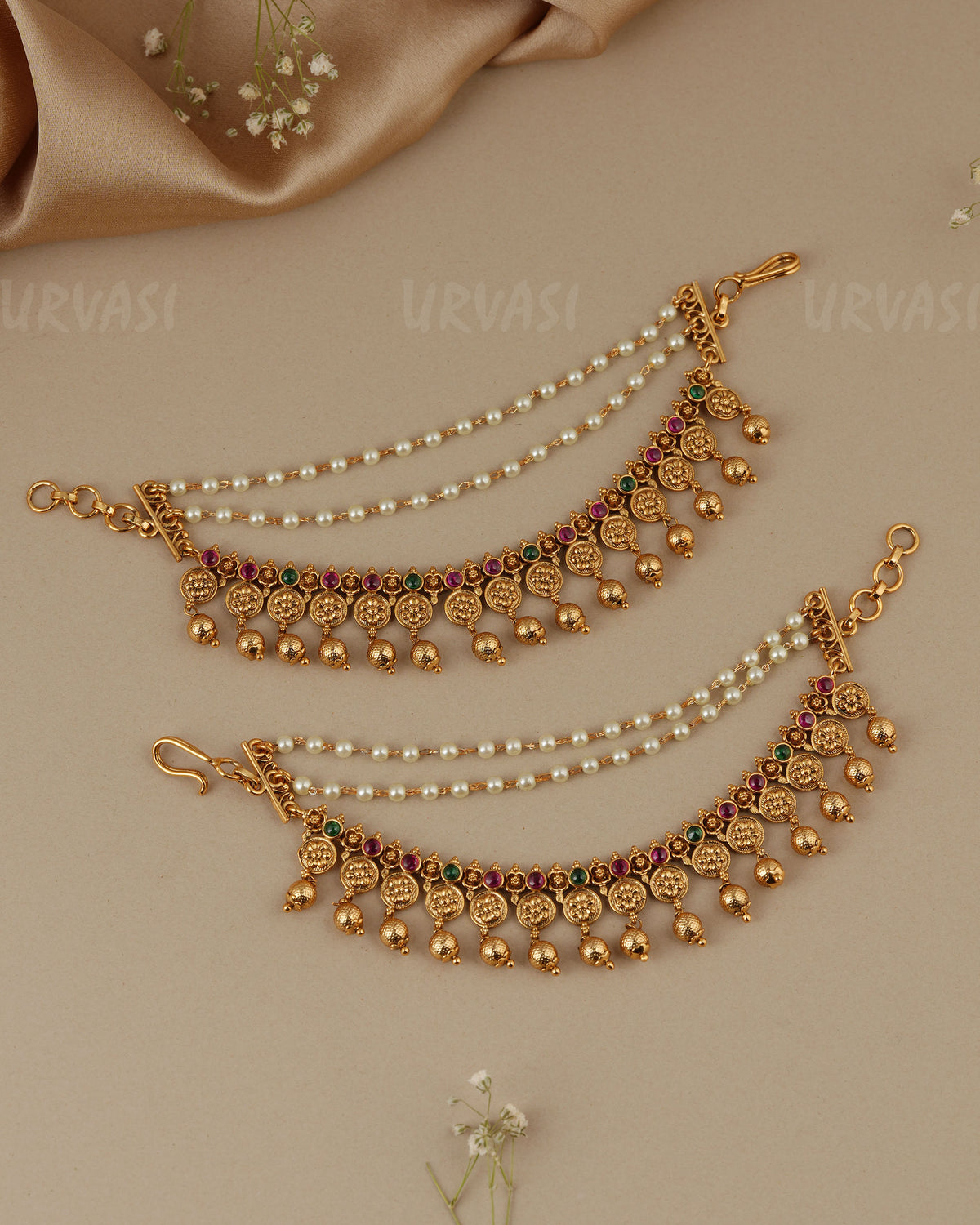 Gold-Toned Three-Layer Flower Ear Chain EC 109