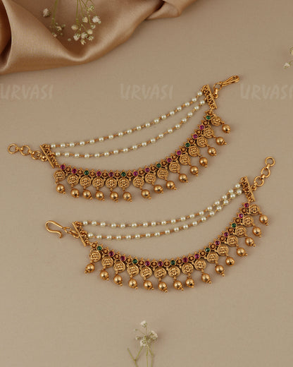 Gold-Toned Three-Layer Flower Ear Chain EC 109