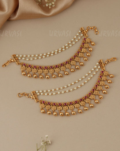 Gold-Toned Three-Layer Flower Ear Chain EC 109