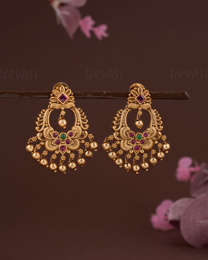 Gold-Toned Floral Bead Hanging Earrings ER 685